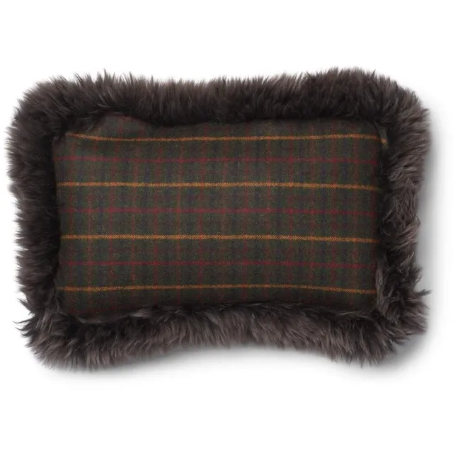 Sheepskin House Wollen Kussen - Dubbelzijdig - LW rand - 34x52 cm kilberry fir-dark green/walnut