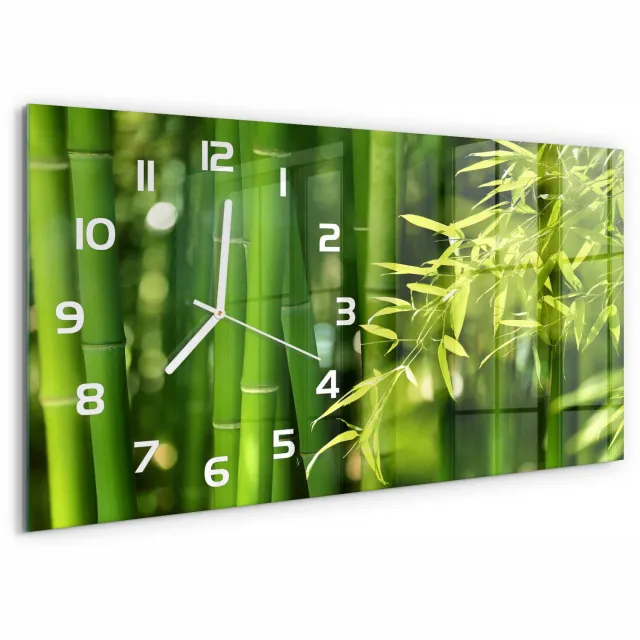 TULUP Wandklok - Bamboe Decoratieve Glazen Klok - 60x30 cm - Groente Glazen Wandklok Design - Witte handen - Rechthoekige Klok - Glazen Klok Met Print - Wandklok Glas Met Motief