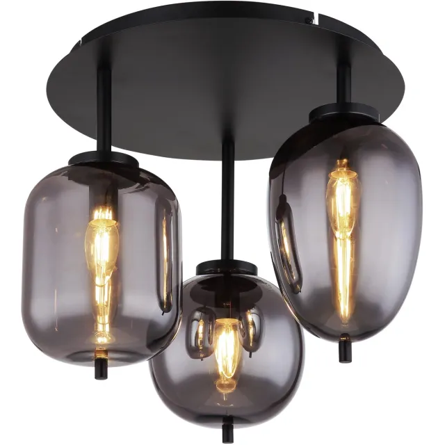 Globo plafonniere - Blacky - zwart - glas smoke glas - Ø 46cm - E14 - 15345-3D