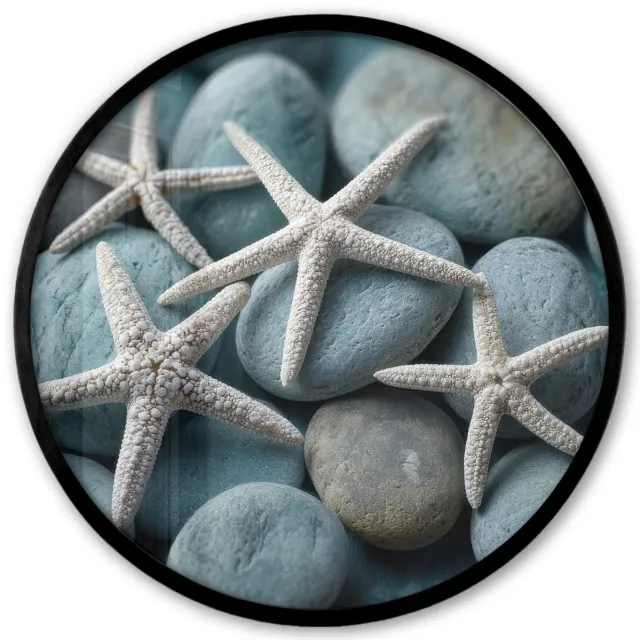 FrameYourWall Poster in lijst Rond - Fotolijst 40x40 cm - Posters - Zeesterren - Stenen - Wit - Ronde posterlijst zwart - Decoratie - Wanddecoratie woonkamer - Muurdecoratie slaapkamer