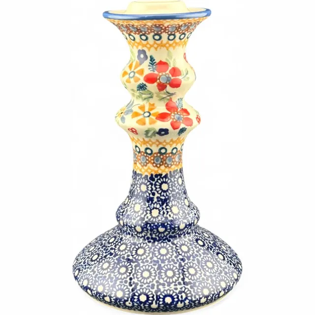 Stempelkowo Hoge Klassieke Kandelaar Bolesławiec Keramiek 17 cm Bolesławiec patroon