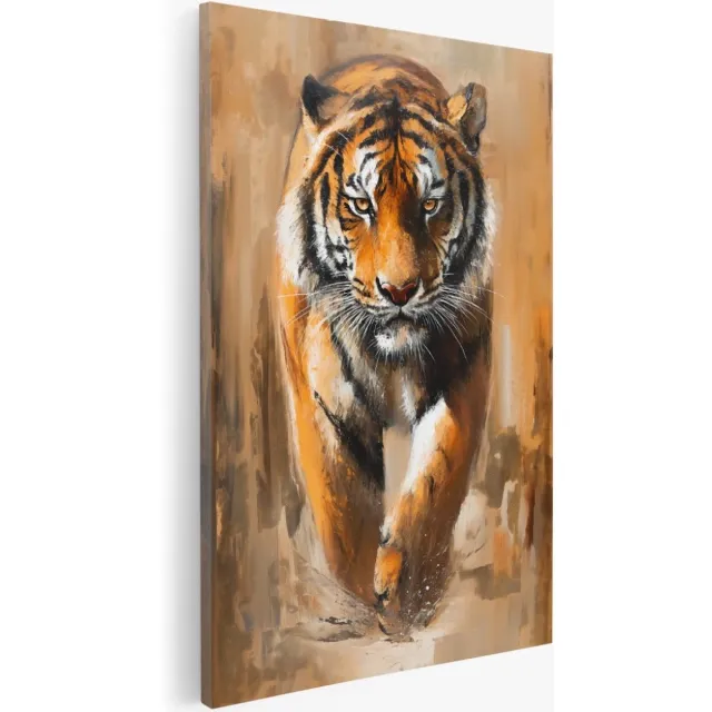 Saammp Canvas Schilderij - Tijger waterverf - Abstract - Dieren - 50x70 - Foto op canvas - Wanddecoratie - Muurdecoratie Woonkamer - Slaapkamer decoratie - Canvas Print Multicolor