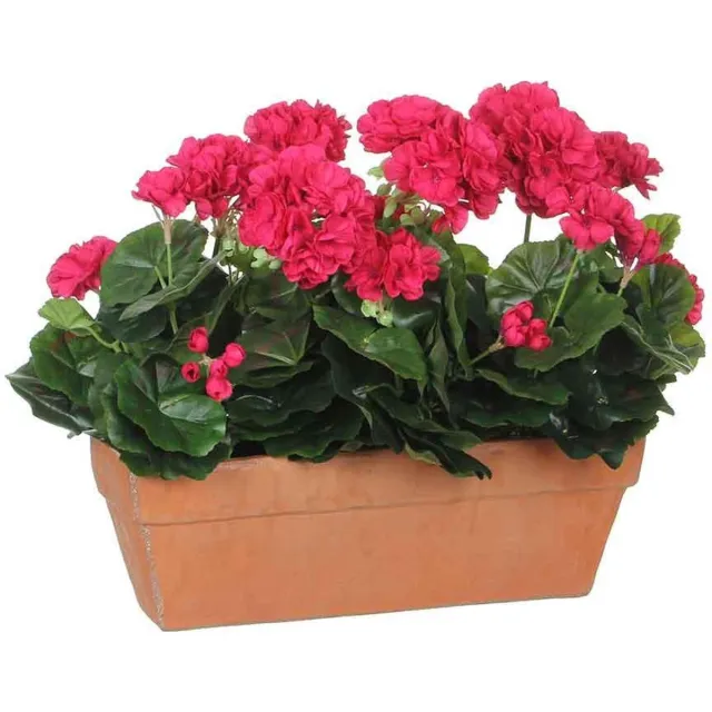 Mica Decorations Kunstplant Geranium Donkerroze - H 40cm - Zandcement sierpot - Mica Decorations
