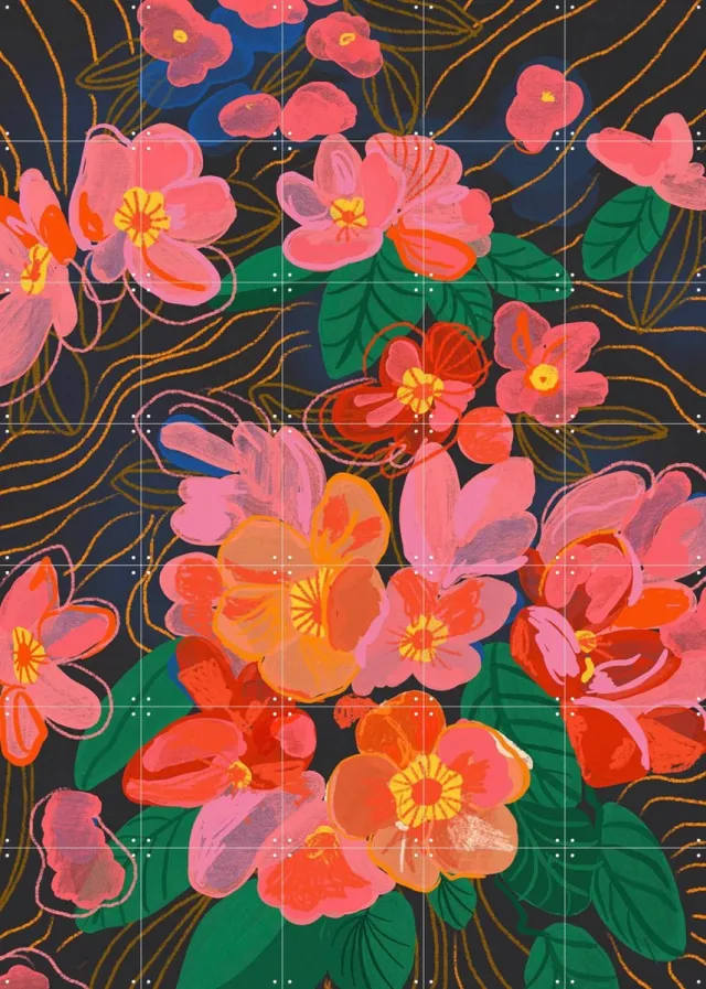IXXI Spring flowers, Gigi Rosado - 100 x 140 cm - Grote wanddecoratie en posters - Kleurrijk, Grafisch Ontwerp, Illustraties, Speels, Woonkamer Roze