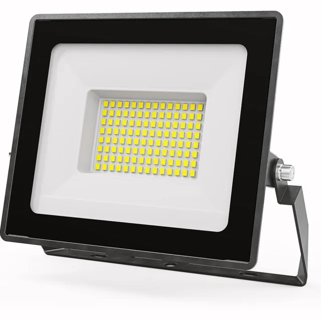 HOFTRONIC Stratos LED Schijnwerper 50 Watt - 4270 Lumen - 6500K Daglicht wit licht breedstraler - Floodlight zwart - 2 jaar garantie - Veiligheidslamp - 15 cm kabel - IP65 Waterdichte Buitenlamp