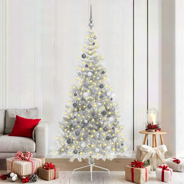 vidaXL Kunstmatig Voorverlicht Kerstboom met 300 LED Zilver 210 cm PET