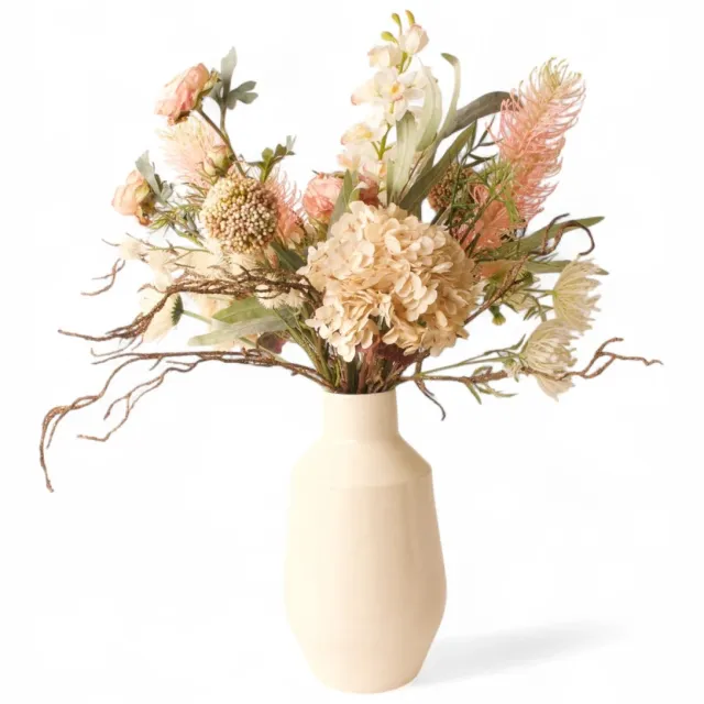 Winq Zijden Boeket Crème met Roze-Gebonden boeket kunstbloemen-ex. vaas