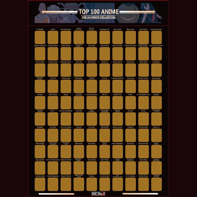 DiscoverWe 100 Anime Krasposter - Anime Poster - Anime Scratch Off Poster - Anime Merchandise - Anime Series - Anime Figure - Anime Figuur - Manga - One Piece - Dragon Ball - Demon Slayer - Naruto zwart