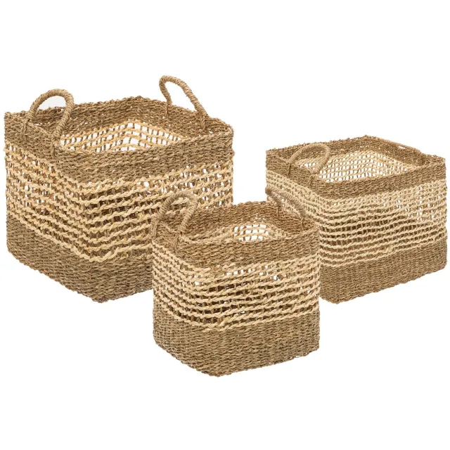 Atmosphera Opbergmanden met handvatten, set van 3, riet Beige