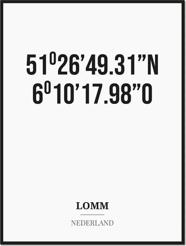 Studio216 Poster/kaart LOMM met coördinaten zwart, wit