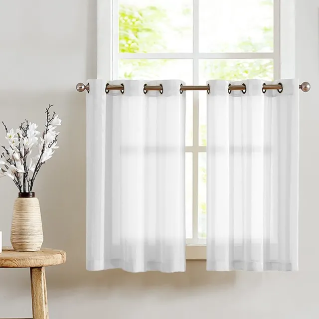 Ibenzoa Transparante Voile Gordijnen met Strepen – 90 x 115 cm – Lichtdoorlatend Wit