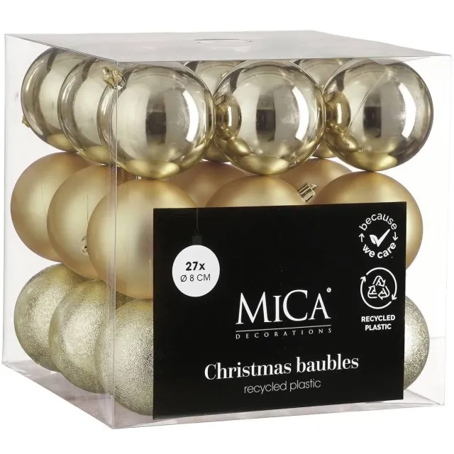 Mica Decorations Kerstballen onbreekbaar champagne - 27 stuks (ø8cm)