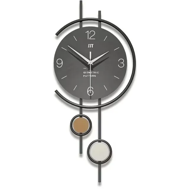 J.T.R Wandklok Industrieel 68x31cm - Moderne Minimalistische Wandklok Zwart -Geometric Pattern Textuur- Stil Zonder Tikken - IJzeren Design voor Woonkamer. Zwart & Goud (frame/design)