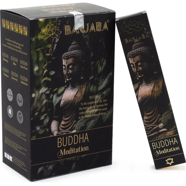 Banjara buddha - meditatie wierook - patchouli - eucalyptus - wierook - geurstokjes - doos 12 stuks Buddha Meditation