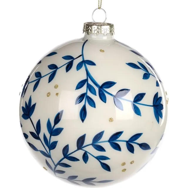 Goodwill Kerstbal Druiventakje Glas - Wit-Blauw - D 8 Cm - Voordeelaanbod Per 2 Stuks