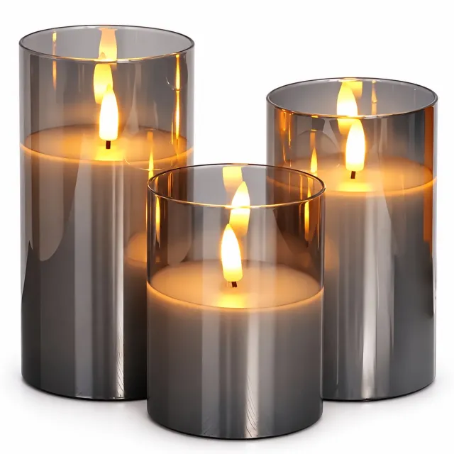 K&R Ventures Grijze LED-kaarsen - 3 stuks Grijs
