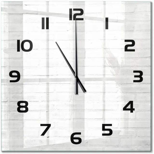 TULUP Wandklok - Bakstenen muur Glazen Wandklok Design - 60x60 cm - Wit Klok Glas Met Opdruk - Zwarte handen - Vierkante Klok - Wandklok Glas Met Motief - Decoratieve Glazen Klok