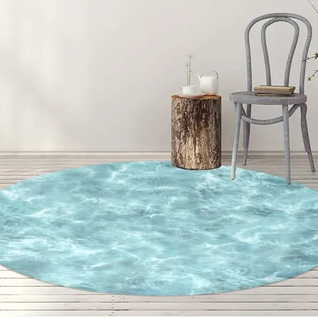 Unyqoos Ronde blauwe vinyl vloerkleed voor woonkamer en keuken, 100 cm