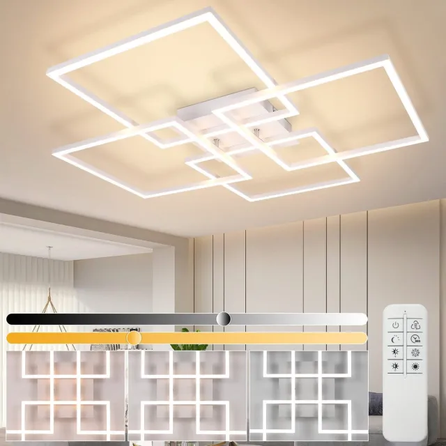 NETTLIFE Plafondlamp LED - Vierkant - 4 Lichts - Wit - 3000-6500K Dimbaar - met afstandsbediening - Modern Plafondlamp 72cm - voor Woonkamer | Keuken | Slaapkamer - 48W