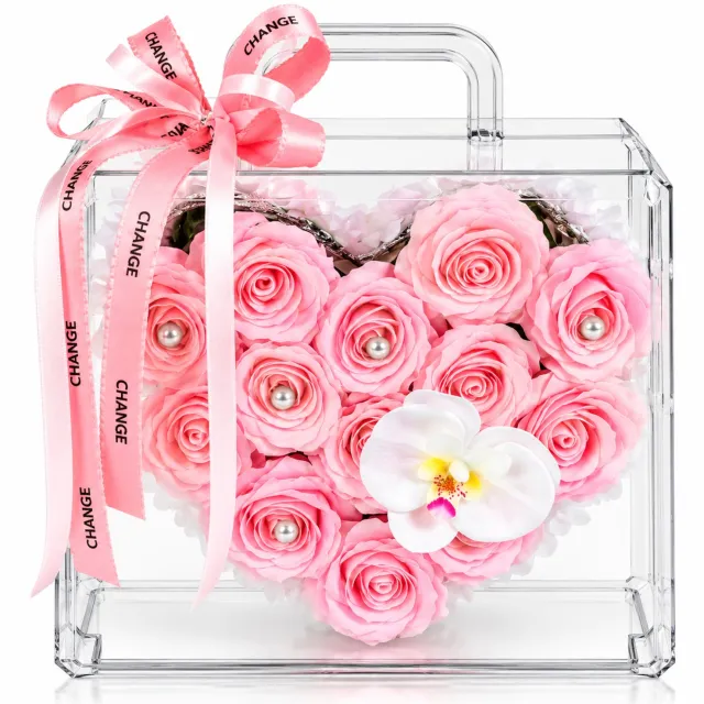 La Roselle Amsterdam Kunstrozen in Transparante Handtas – Roze Hartvormig Bloemstuk met Orchidee – Kunstbloemen Cadeau voor Haar | La Roselle Amsterdam Blush roze