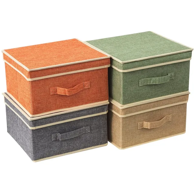 Famanu Opbergdozen met deksels, opvouwbare opbergmand voor kleding, speelgoed en boeken, set van 4 in 4 kleuren, 33,5 x 31,75 x 17 cm Zwart