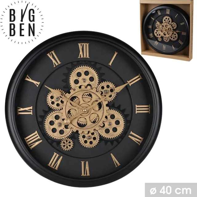 Urban Living "BIG BEN" MECHANISCHE industriële WANDKLOK Ø40 CM zwarte
