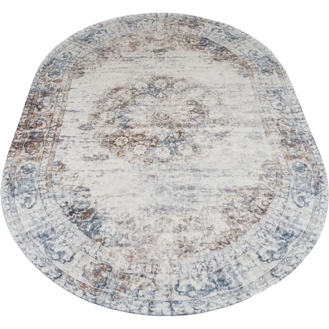 Veer Carpets Vloerkleed Viola Taupe - Ovaal 160 x 230 cm - Vintage Design Ovaal Vloerkleed met Verweerd Patroon