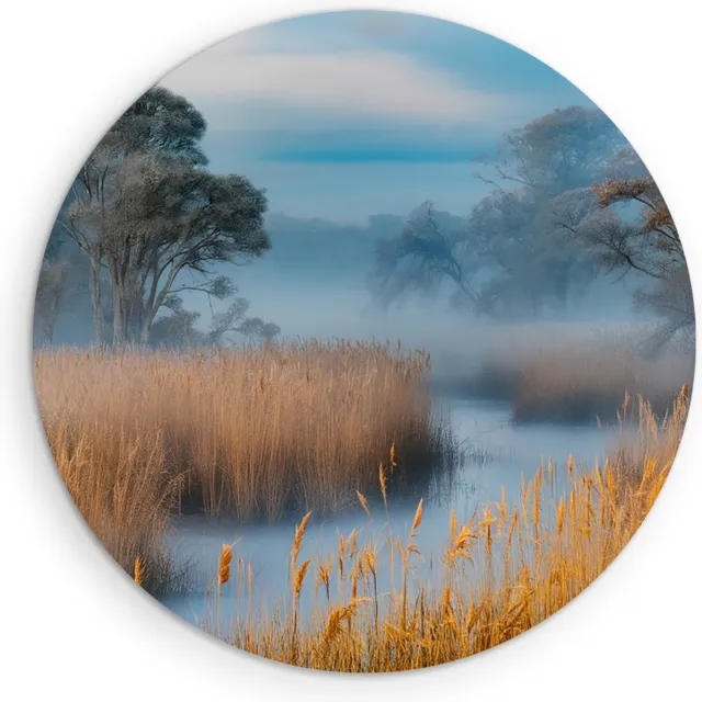 Saammp Muurcirkel Hout - Abstract - Mist - Landschap - Natuur - Ø 80 - Wandcirkel - Wanddecoratie Cirkel - Muurdecoratie Woonkamer - Slaapkamer decoratie - Rond Schilderij