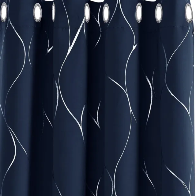 Famanu Verduisterende Gordijnen met Ringen - Bedrukte Gordijnen met Oogjes voor Slaapkamer - Woonkamer - cm (B x H) - Marineblauw - 2 stuks