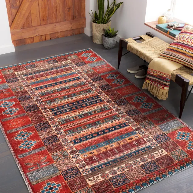 Netline Home (1316) Vloerkleed | Wasbaar Vloerkleed | Antislip | Wasbaar Tapijt voor Keuken, Slaapkamer, Hal, Woonkamer | Vloerkleed Oosters Design Tapijt | Laagpolig(80X240CM) Tegelkleur