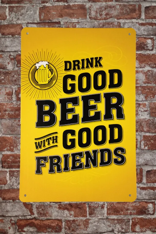 Cave & Garden Wandbord - Drink good beer - Metalen wandborden - Muurplaat - Mancave - Mancave decoratie - Metal sign - Metalen bord - 20 x 30cm - Metalen borden - Wandborden - Bar decoratie - Cave & Garden geel en zwart
