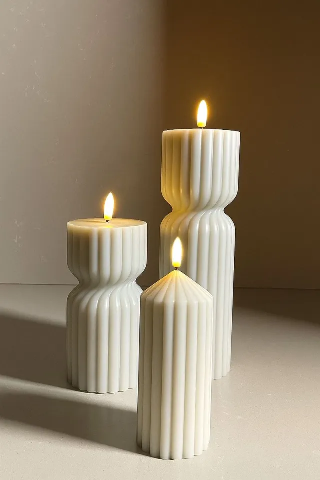 Bøsta Living Luxe LED-kaarsen set met bewegende vlam - Echte wax - Organisch – Beige - Afstandsbediening - Timer Cool beige