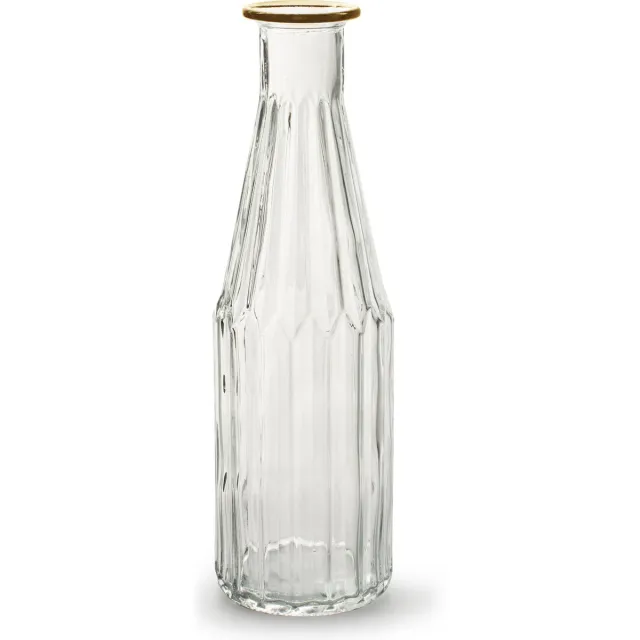 Jodeco Bloemenvaas Marseille - Fles model - glas - transparant/goud - 25 x 7 cm
