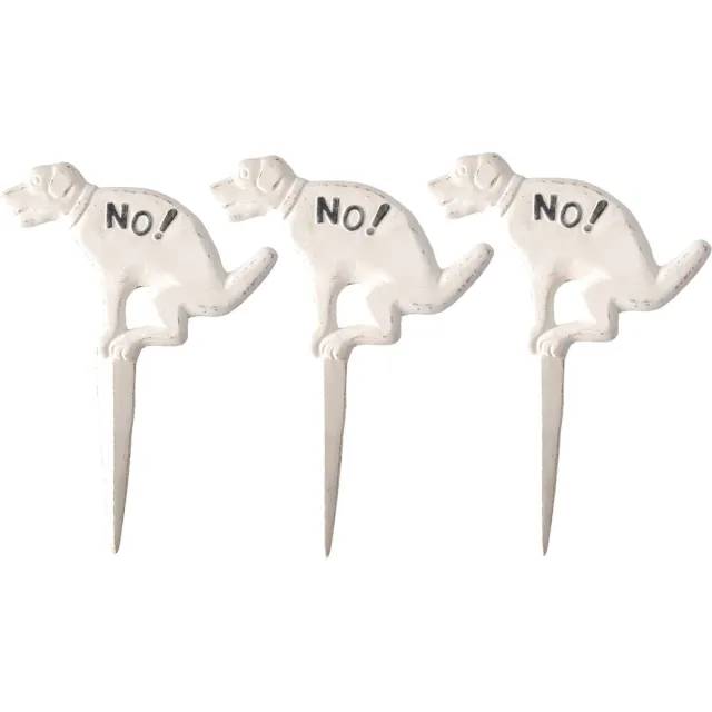 Esschert Design Hondenbordje - 3x stuks - niet poepen - gietijzer 33 cm - Tuinsteker hondje no! - hondenpoep tuinborden Wit
