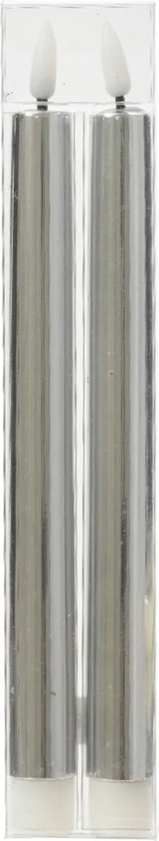 Lumineo LED dinerkaars- Zilver - 2 stuks - Flikkerende vlam - LED kaars met timer - Plastic kaars - Op batterij - 24 cm - Veilig & Duurzaam