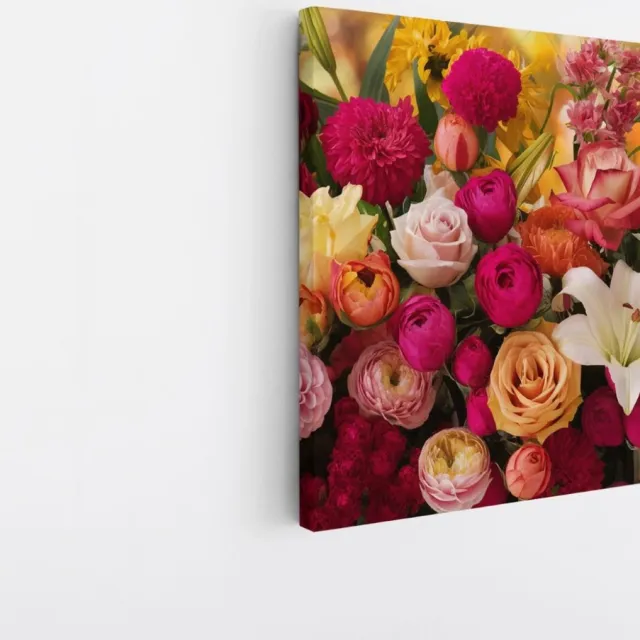 Saammp Canvas Schilderij - Boeket Bloemen - Natuur - Abstract - 20x20 - Foto op canvas - Wanddecoratie - Muurdecoratie Woonkamer - Kantoor Decoratie Multicolor