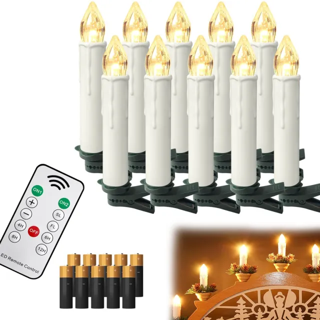 Froadp 20er LED Kerstkaarsen Draadloos Warmwit Kaarsen Met Timer Afstandsbediening Vlamloze Kerstboomkaarsen Feest Voor Feestjes,Kerstboom,Huwelijk, Huwelijksdecoratie,Geboortedag (Met Batterij)