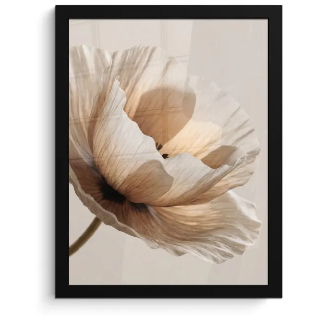 FrameYourWall Poster in lijst - Fotolijst 30x40 cm - Posters - Bloem - Beige - Crème - Posterlijst zwart - Decoratie - Wanddecoratie woonkamer - Muurdecoratie slaapkamer