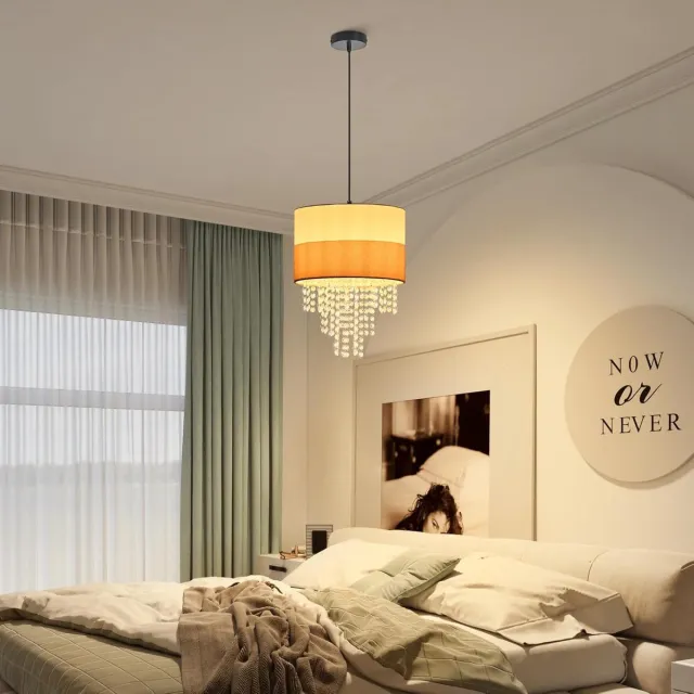 Glitzerlife Hanglampen - 1-flammig - 1xE27 - Stof kap - Verstelbare hoogte - Ø32cm - Vintage - hanglamp eetkamer - hanglamp slaapkamer Wit 32cm