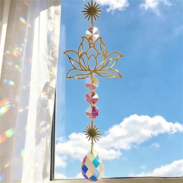 Mrilary 1 stuk kristallen raamhanger, windgong voor bruiloft, feest of huisdecoratie - Goudkleurig, voor aan het raam, windmolen met regenboogeffect, kristallen waterdruppel en ketting, glazen kristallen voor binnen- en buitendecoratie