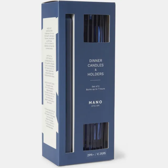 Mano Cadeauset met 2 Dinner blauw kaarsen en kandelaars