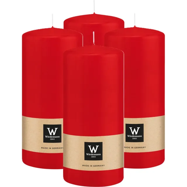 Wiedemann Cilinderkaars/stompkaars - 4x - rood - 15 x 7 cm - 63 branduren - zuilkaarsen