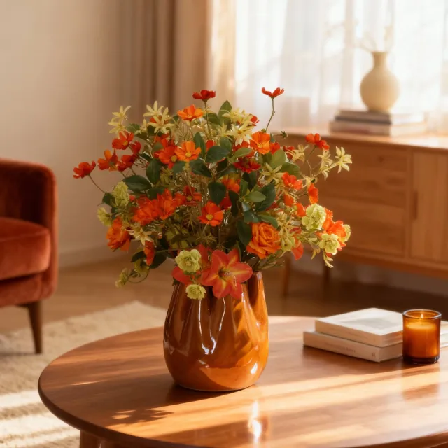 maxifleur Kunstplanten Kunstboeket Caroline Monaco inclusief Twist & Tube Vaas 55 cm Oranje