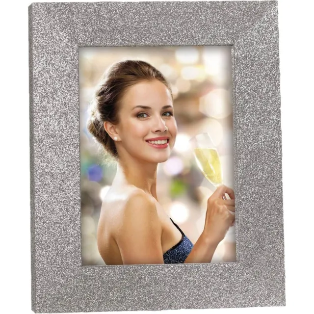 Zep Houten fotolijstje zilver met glitters 18 x 23 cm geschikt voor een foto van 13 x 18 cm