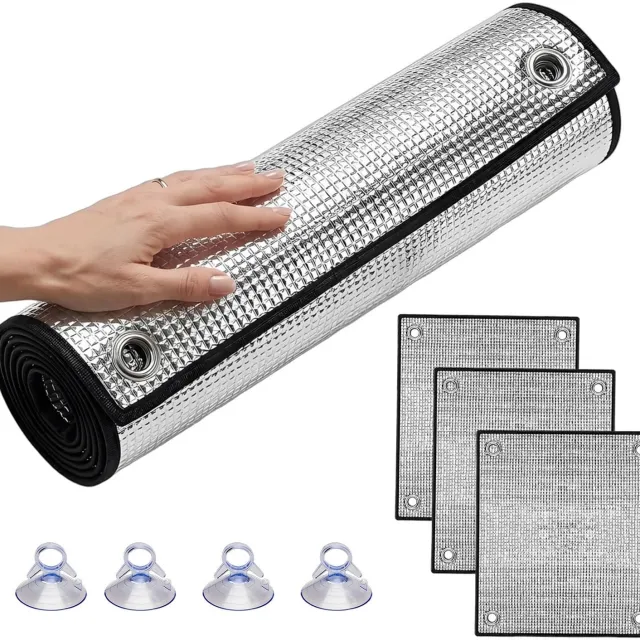 Famanu Thermische verduisterende folie, reflecterende isolatie raamfolie met zuignappen, privacy isolatiepaneel voor campers en balkondeuren (55x110 cm