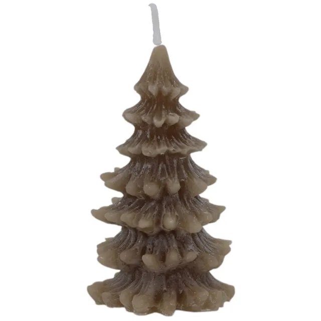 Home Society Tree James Kerstboomkaars – 10 cm – Taupe – Decoratieve Kerstkaars – Tafeldecoratie - 4 stuks