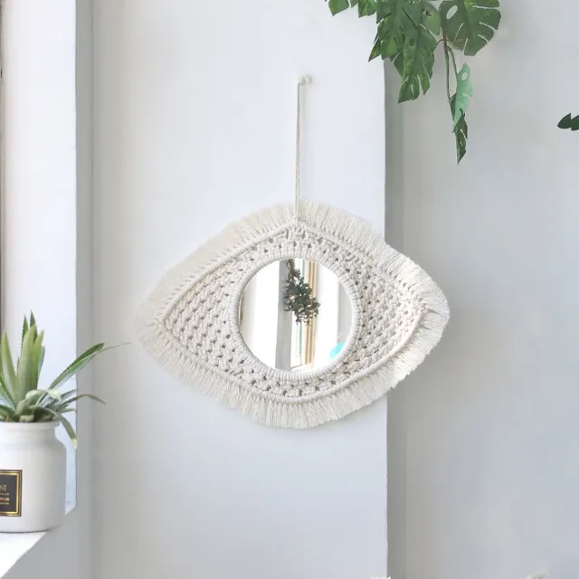YAZA Macramé Spiegel | Handgemaakt | Hoogwaardige kwaliteit | Wandspiegel wit