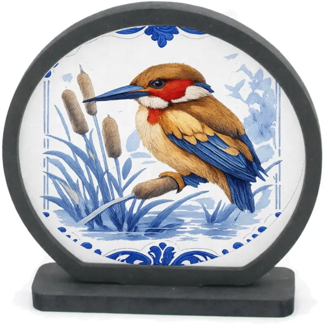 Mr Cadeautjes Houten fotolijst rond met MDF inleg - design Elegante zeedier-illustratie met porseleinen rand | cadeau Wit