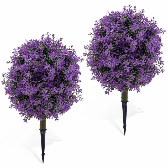 Happiq Set van 2 Kunst Buxusbollen 60cm - UV-Bestendig Realistisch design met Grondpinnen - voor tuin en buitenruimte - Paars Kunststof - Zwart