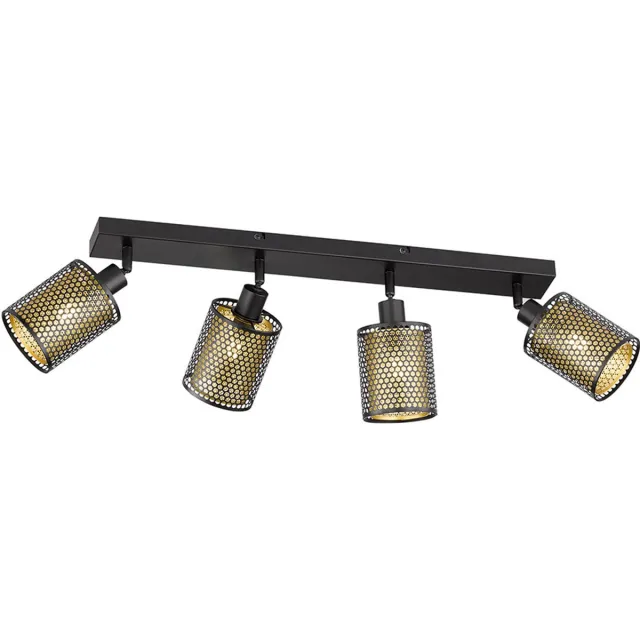 Wofi Plafondspot Woonkamerlamp, 4-lichts, rasterdesign, beweegbare spots, staal, zwartgoud, 4x E14 stopcontacten, LxBxH 64x10x18 cm